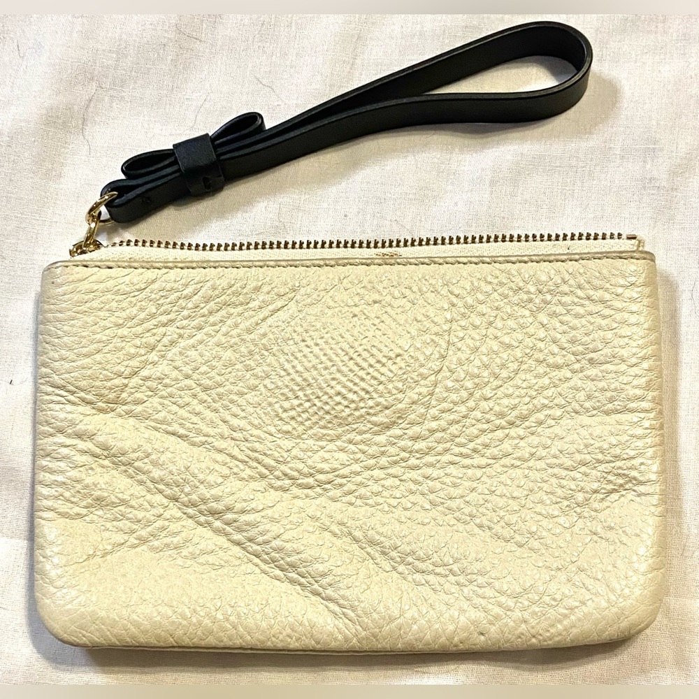 Womens Kate Spade Pebble Leather Wristlet Wallet Large White & Black - Picture 4 of 4